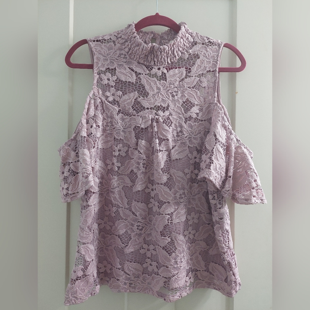 Lavender lace cold shoulder top